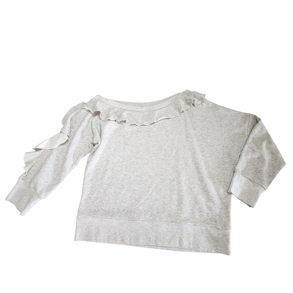 Lou & Grey Womens Heather Gray Slouchy Ruffle Off Shoulder Sweatshirt Size Large